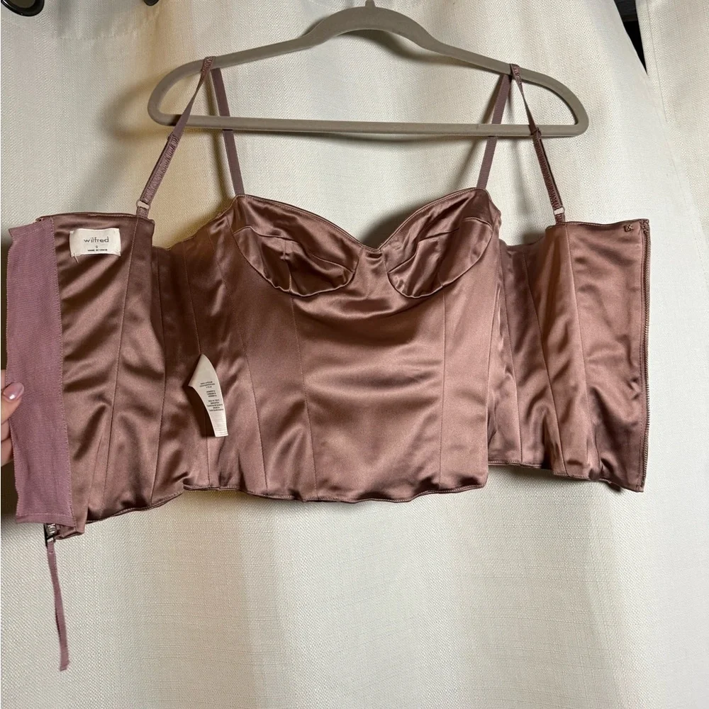 Aritzia Wilfred Dazzle Satin Bustier Top in Mauve Size 0 - Picture 8 of 11